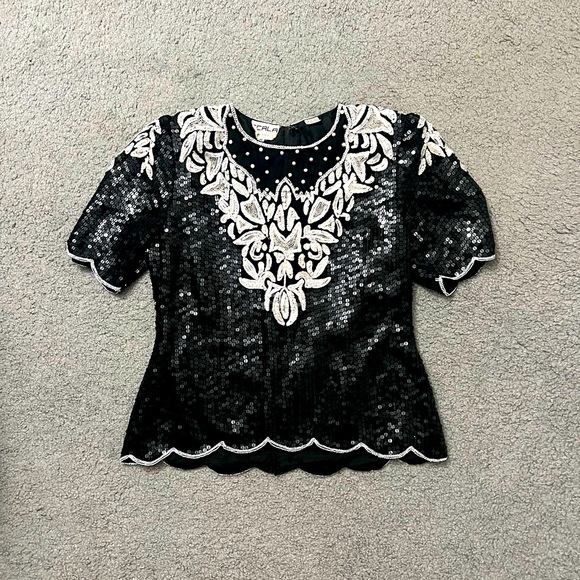 Scala Vintage Sequin Beaded Top - Picture 1 of 4